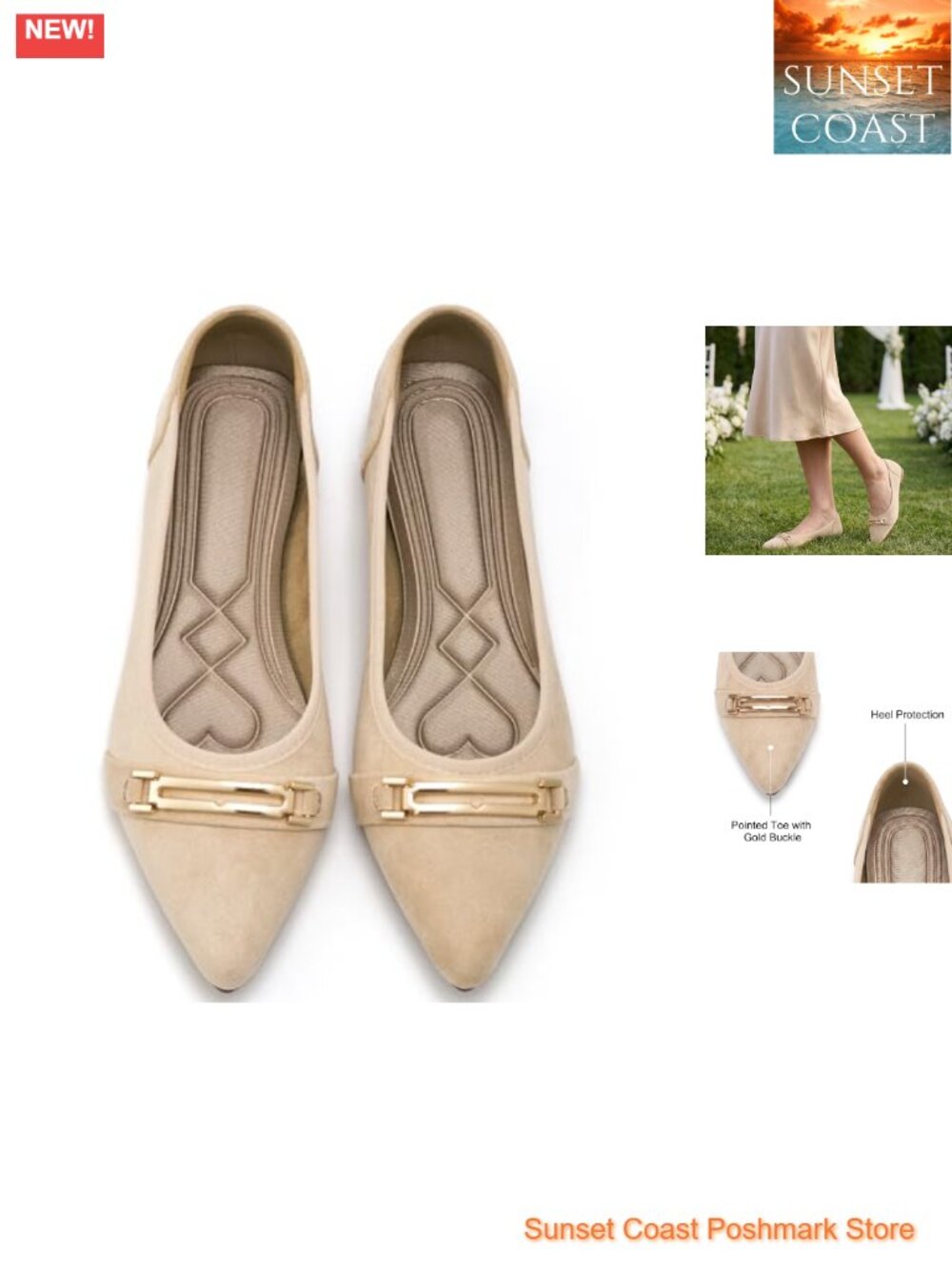 Women's Pointed Toe Ballet Flats Faux Suede Work Shoes